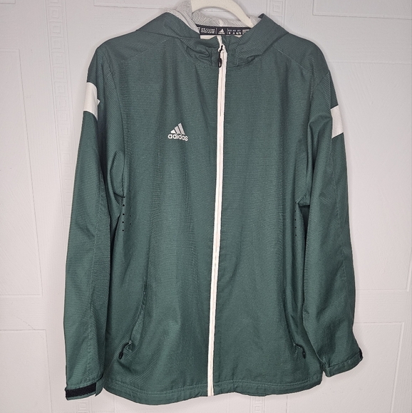 Adidas Climaproof Green and White Mesh Lined Windbreaker Jacket XL EUC - Picture 1 of 12
